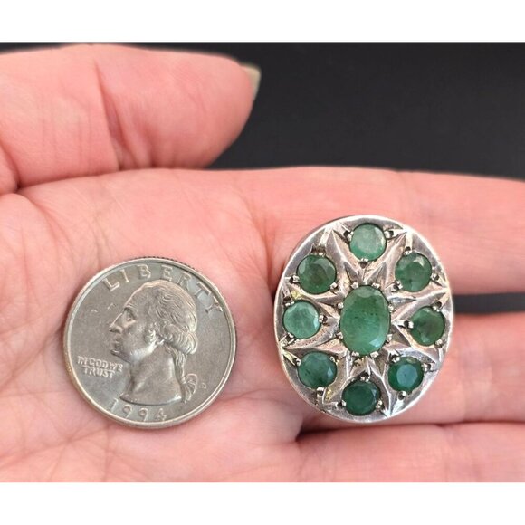 Vintage Estate 925 Sterling Silver & Emerald Ring Large Size 7-1/2 15.2 grams - Picture 5 of 12